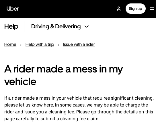 Uber passenger barf policy